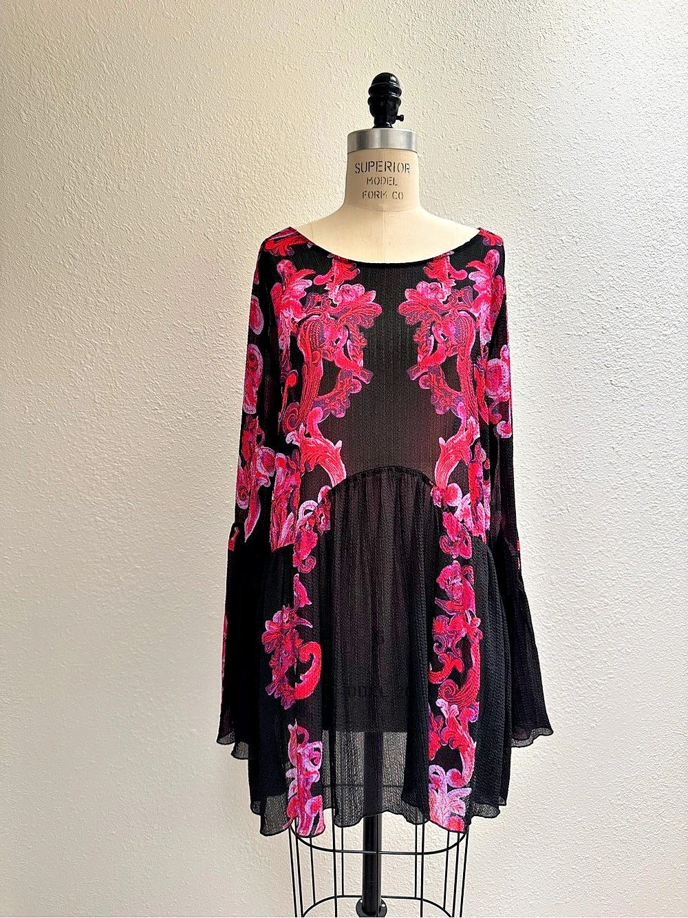 Free People Floral Tunic in Black & Pink